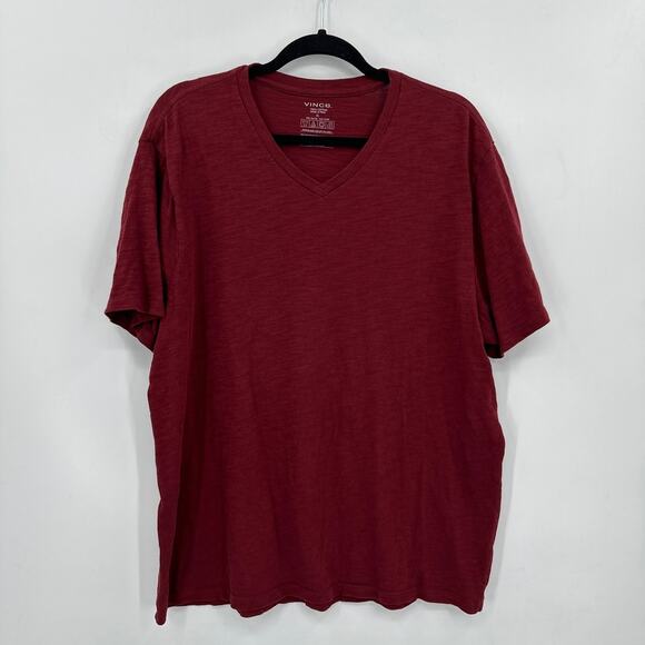 Vince Garment Dye Short Sleeve V-Neck T-Shirt Burgundy Size XL - Picture 1 of 3
